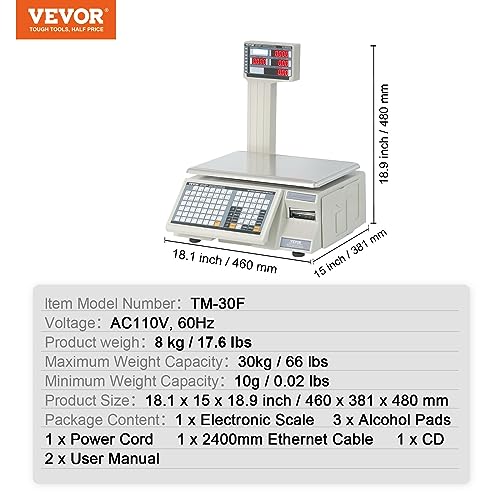 VEVOR Electronic Price Computing Scale, 66 LB Digital Deli Weight Scales