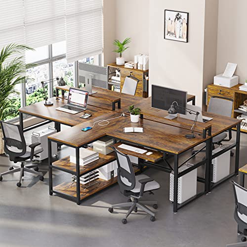 SEDETA 94.5" Home Office Gaming Desk with Storage, LED Lights, Power Strip, Keyboard Tray & Monitor Stand, Rustic Brown