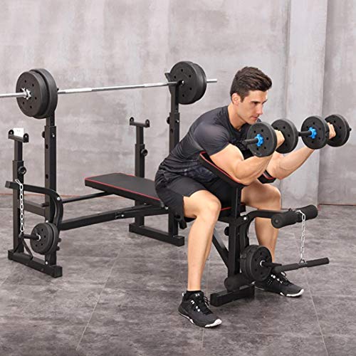TIANTXS Multifunctional Olympic Weight Bench and Squat Rack Set, Adjustable Home Gym Strength Training Full Body Equipment, Ab Trainer Bench, Exercise Olympic Workout Station Machine