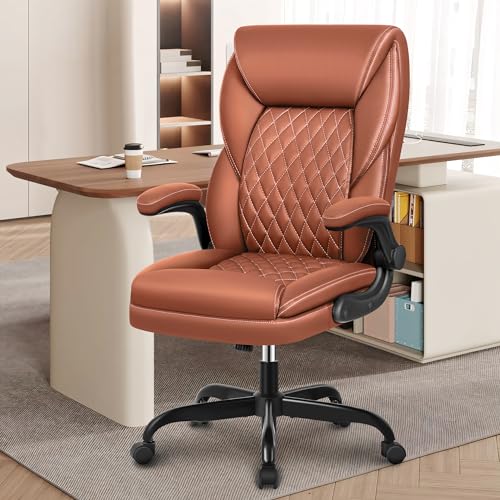 BestEra Executive Office Chair, Big and Tall Leather Ergonomic Desk Chair with Rocking Function - Brown