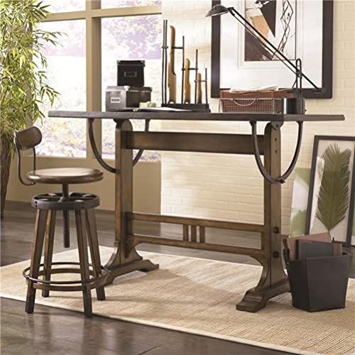 None Vintage Solid Pine Wood Drafting Table with Stool Adjustable Angle Drawing Desk (135x85x96cm)