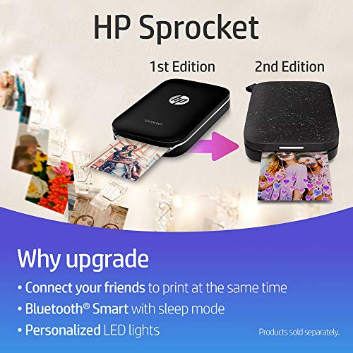 HP Sprocket Portable Photo Printer, X7N07A, Print Social Media Photos on 2x3 Sticky-Backed Paper - White