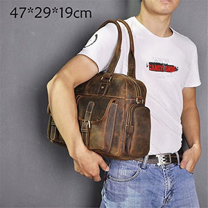 QWZYP Retro Men's Handbag Leather Travel Bag Luggage Bag Business Travel Diagonal Bag Large Bag (Color : A, Size : 29 * 19 * 47cm)