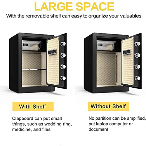 Security Safe Fireproof Waterproof Safe with Digital Keypad and Sensor Light, 2.3 Cubic Feet Large Sized Steel Security Keypad Lock Jewelry Passport Cash Money Gun Cabinet for Home Office Hotel