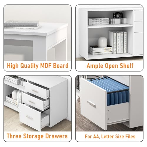 MU White L Shaped Desk with Drawers - 55 inch
