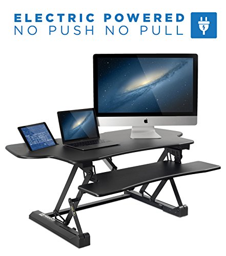 Mount-It! Electric Standing Desk Converter, 48 Inch Extra Wide Motorized Sit Stand Desk with Built in USB Port, Ergonomic Height Adjustable Workstation, Black (MI-7962)