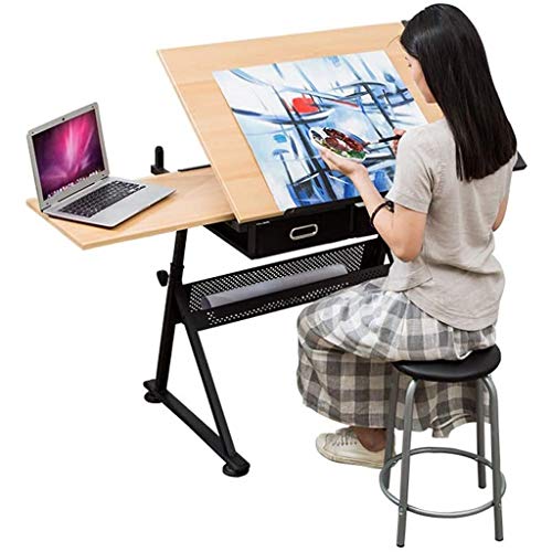 Lgan Drafting Table with Storage, Height Adjustable Tiltable Art Desk, Maple Panel Drawing Desk, for Work Study Painting Craft Table