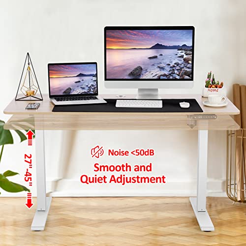 55 x 24 Inch Electric Standing Desk Adjustable Height, Sit-Stand Desk with Oversized Mouse Pad, Four Memory Heights, 27''-45'' Lifting Range Stand up Desk, Oak Tabletop with White Frame