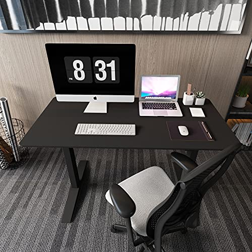 MEGAMILLION Pneumatic Standing Desk Adjustable Height- 48 inch Whole Piece Top, Sit to Stand Desk, Adjustable Computer Laptop Desk Workstation for Home& Office [Black Frame + Black Top]