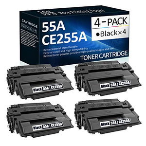 4 Pack 55A | CE255A Black Compatible Toner Cartridge Replacement for HP Laserjet P3015d P3015n P3015dn MFP M521dw;Enterprise 500 MFP M525;Flow MFP M525c Printer Toner,Sold by CalciuInk.