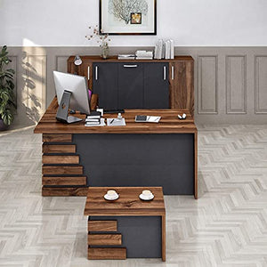 Casa Mare 71" Executive Home Office Suite | Made of Solid Wood | 3-Piece Set including Long L Shaped Desk with Drawers, Coffee Table & Large Storage Cabinet | Modern Business Furniture | Brown & Black