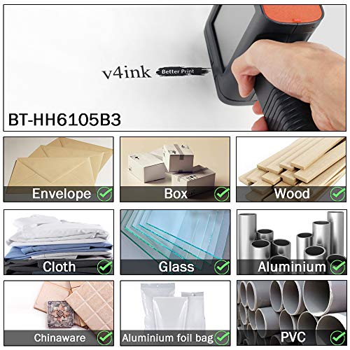 Portable Handheld Printer Labeler v4ink BT-HH6105B3 with 4.3 Inch HD LED Touch Screen Bottle Wood Printer use for QR-Code Barcode Production Date DIY Logo Print on Card Bag Box Labeler