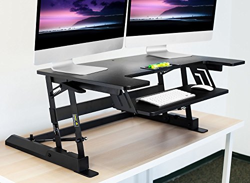 Mount-It! Standing Desk Converter - Height Adjustable Stand Up Desk with Gas Spring Riser - Wide 36 Inch Sit Stand Workstation Fits Dual Monitors – Black (MI-7926)