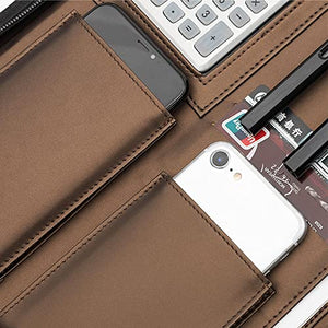 KGEZW A4 Leather Portfolio Binder Padfolio Organizer with Calculator Zipper Briefcase Notebook File Folder (Color : A)