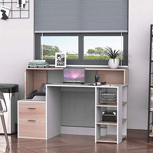 HOMCOM 54" Multi-Level Modern Design Home Office Desk with 3 Storage Shelves & 2 Pull-Out Drawers, Oak