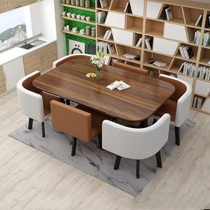 BYJSJY 7-Piece Rectangle Dining Table and 6 Chairs Set - Modern Leisure Furniture for Kitchen, Living Room, and Office