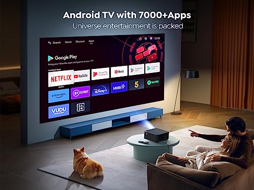 YABER 4K Android TV Projector, K2s 800 ANSI WiFi 6 Bluetooth, JBL Sound, Dolby Audio, Auto Focus, Keystone, Native 1080P 4K Supported, Outdoor Movie Projector with Netflix & 7000+ Apps