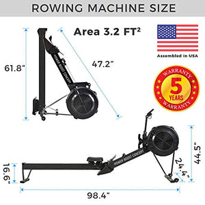 PowerBoostConcept Rowing Machine, Foldable Rower for Home Gym, 10 Levels Air Resistance, LCD Display & Bluetooth Connectivity, Preset Workouts