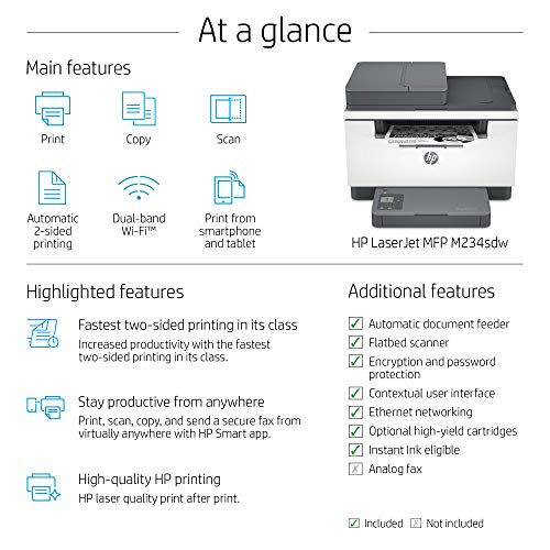 HP LaserJet MFP M234sdw Wireless Black & White All-in-One Printer, with Fast 2-Sided Printing (6GX01F)