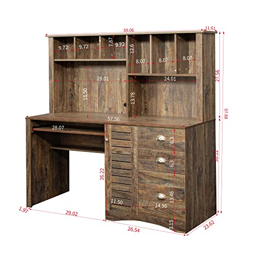 Generic Home Office Computer Desk with Hutch, Antiqued Paint Finish