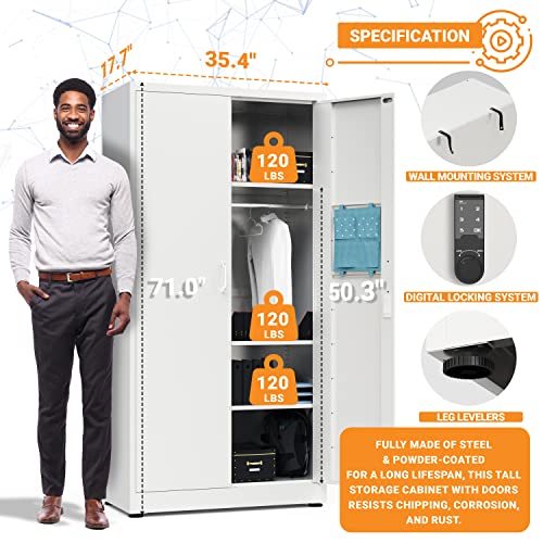 METALTIGER Office Metal Storage Cabinet Wardrobe with Digital Lock - White
