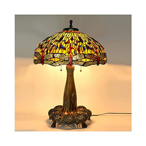 MaGiLL Tiffany Style Dragonfly Stained Glass Desk Lamp 32" High - Yellow - E26/E27 * 3 - Bedroom, Living Room, Study - Retro Style