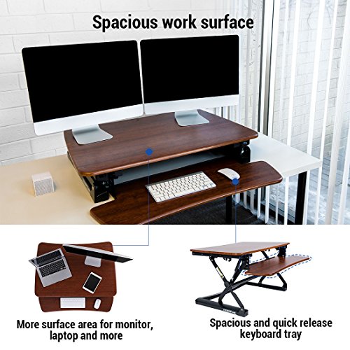 FlexiSpot 35" Standing Desk Converter with Quick Release Keyboard Tray Computer Desk,Mahogany (M2MG)