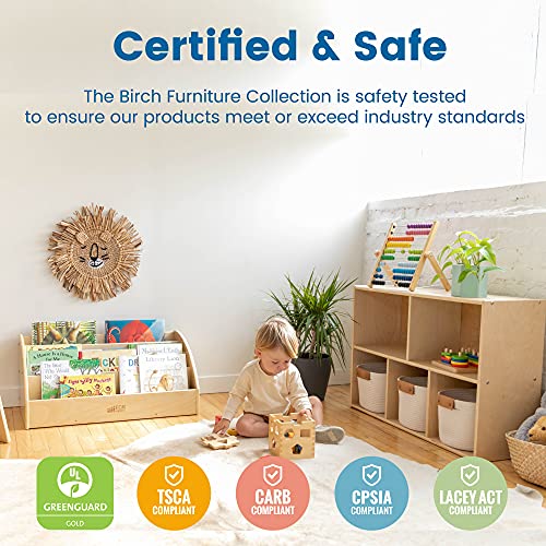 ECR4Kids-ELR-0339 Birch Hardwood Single-Sided Bookcase Display Stand for Kids, 5 Shelves, Natural Birch Hardwood Kids’ Bookshelf, Bookshelf for Kids, GREENGUARD [GOLD] Certified Book Display,15"