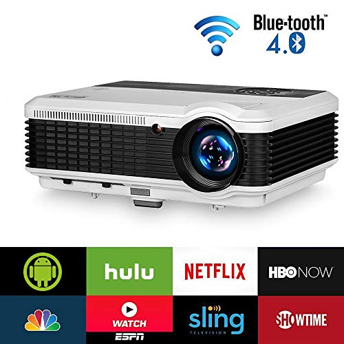 Wireless Bluetooth HDMI Projector 1080P Home Theater 2019 Smart Android 6.0 LCD LED Multimedia Video Projectors 4600 Lumen Outdoor WiFi Proyector for PC Laptop USB Driver TV Stick PS4 Wii Xbox