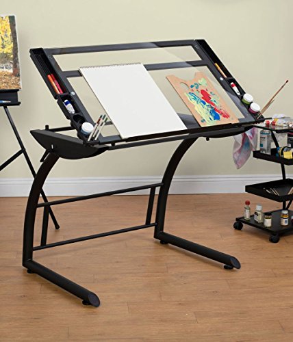 Offex Home Triflex Drawing Table Charcoal/Clear Glass