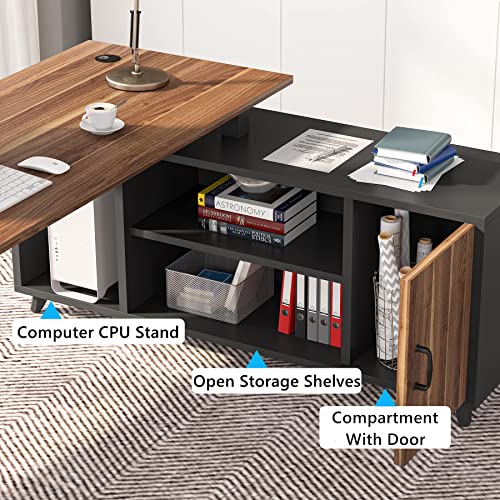 Tribesigns L-Shaped Executive Desk with File Cabinet, 78.74 Inch, Shelves - Rustic Brown