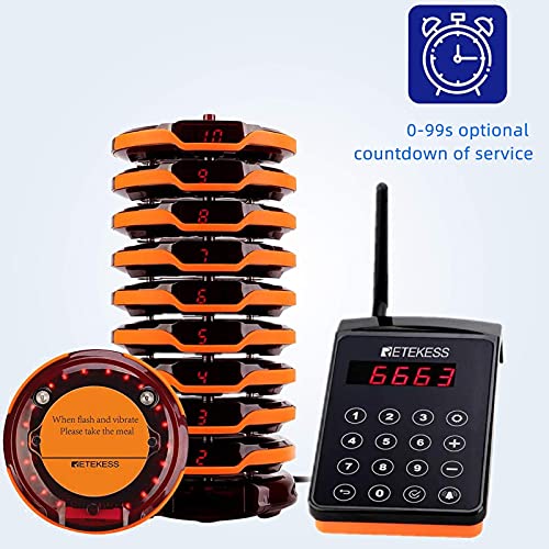 Retekess TD156 Restaurant Pagers - Long Range, Timeout Reminder, 10 Coaster Pager Set