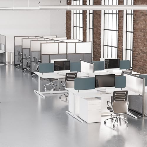 S Stand Up Desk Store Workflow Modular Wall | 53in x 70in | Room Divider with Whiteboard, Acrylic Panels, Sound Absorbent Panels | Black Frame