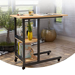 BinOxy Movable Computer Desk with 2-Tier Storage Shelves and Lockable Pulleys - Color: D