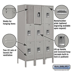 Salsbury Industries 3-Tier Standard Metal Locker with Three Wide Storage Units, 5-Feet High by 18-Inch Deep, Gray, Assembled