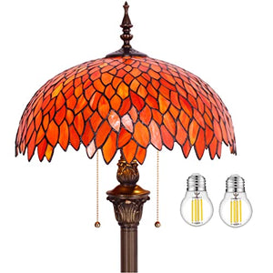 WERFACTORY Tiffany Floor Lamp Red Orange Wisteria Stained Glass Standing Reading Light 16X16X64 Inches - S523R Series
