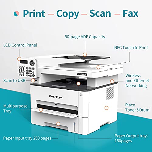 All in One Monochrome Printers Laserjet Machine Printers Multifunction Black and White Wireless Laser Printer Copier, Scanner and Fax with ADF, Pantum L2710FDW(V1M58A) with TL760