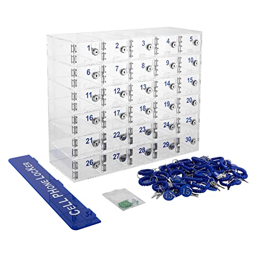 FAIRYPAGODA Acrylic Cell Phone Storage Locker with Door Locks - 30 Slots, Wall-Mounted Clear Cabinet for Employees, Office, School