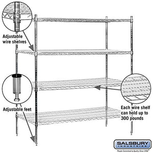 Salsbury Industries Stationary Wire Shelving Unit, 60-Inch Wide by 63-Inch High by 24-Inch Deep, Chrome