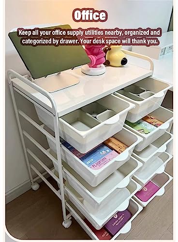 WAHHWF White Rolling Cart with 10 Drawers - Multipurpose Utility Drawer Cart