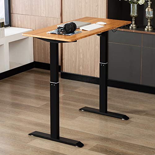 Zoopolyn Electric Standing Desk with Whole Piece Bamboo Board 48"X24" Height Adjustable Desk for Home Office Black Frame Carbonized Top