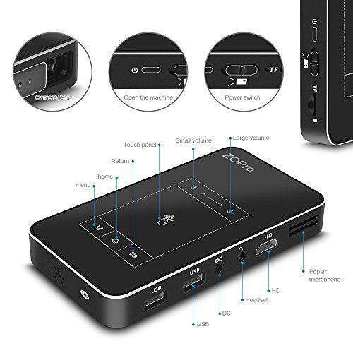 Mini Smart Video Projector with 120'' Display, Android 7.1 OS, Portable Pocket Size Movie Projector with TouchPad Support WiFi/1080P/TF Card/USB Compatible with iPhone Android for Home Theater