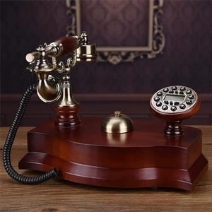 None Antique Fixed Telephone Mechanical Bell Retro Solid Wood Landline Phone Blue Backlight+Handsfree+Caller ID (Style 2)