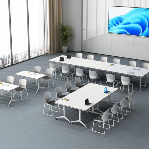 Ptosziav Folding Conference Table Set of 4, White, 140x60cm