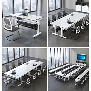 NaLoRa Foldable Computer Table with Modesty Panel, Storage Layer, Lockable Wheels - White 140x60x75cm