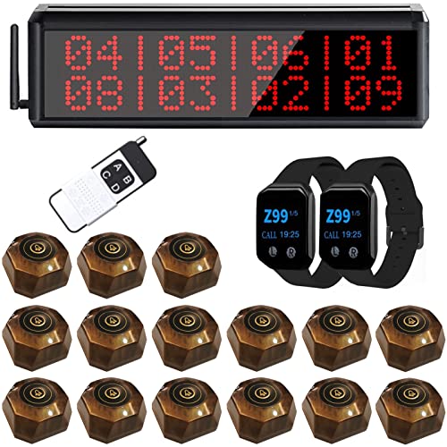 WNKRUN Restaurant Pager System Wireless Calling System with Display Screen, Remote Control, Watch Pagers, and Call Buttons