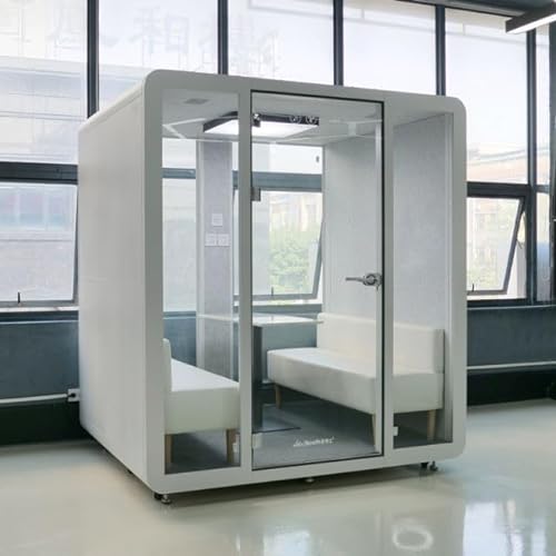 Generic Mobile Office Pod Booth Meeting Room with Glass Door, LED Lights, Stand Alone, Folding Conference Table with Wheels - Large Size