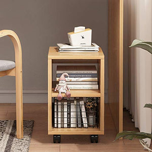 HIHELO Wood Book Cart Rolling Storage Organizer with Wheels - Natural, 2-Tier