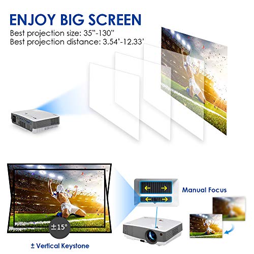 2019 Portable Wireless Bluetooth LCD Projectors 3300 Lux Mini Smart TV Projector Home Theater with HDMI USB Aux Audio VGA AV Android OS Support 720P 1080P for Gaming Outside Moive Night Smartphone