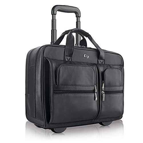 Solo New York Franklin Rolling Laptop Bag. Premium Leather Rolling Briefcase for Women and Men. Fits up to 15.6 inch laptop - Black